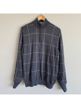 Fairway & Greene Italian Merino Wool 1/4 Zip Sweater Lined Medium Gray